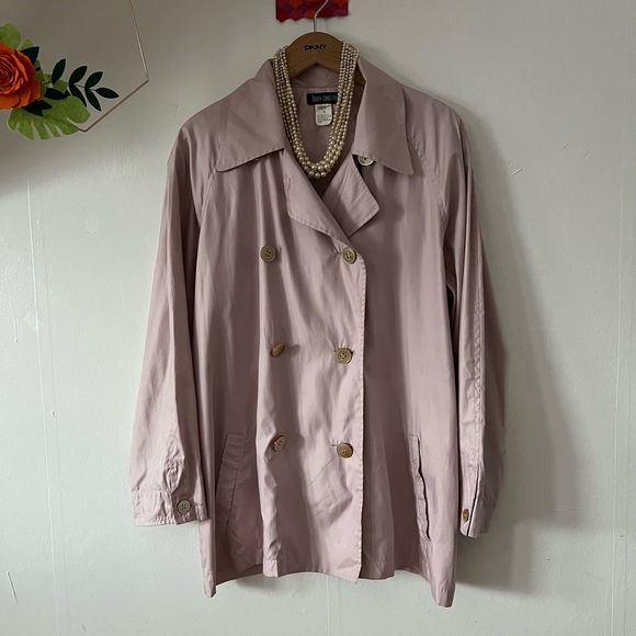 VTG 80s 90s SPRING French Connection trench coat belted mauve lavender EUC dbl - Picture 12 of 13